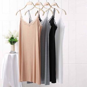 Casual Dresses Seamless Full Slip Dress For Women Summer Thin Ice Silk Petticoat Underskirt Sleeveless Strap Nightgown Vest Inner M-4XL