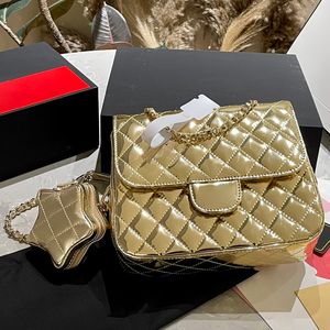 Funkelnde Gold-Silber-Schwarz-Designer-Tasche mit Stern-Geldbörse, neue auffällige Umhängetaschen für Frauen, glitzernde Diamant-Gitter-Luxus-Handtaschen, Damen-Umhängetasche mit Kette