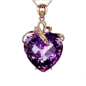 Ожерелья, романтическое фиолетовое сердце, подвеска с аметистом, ожерелье, колье для женщин, украшения для девочек, кварц, сексуальный подарок