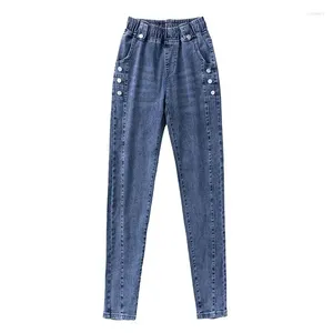 Dżinsy damskie z kieszeniami niebieskie spodnie w talii styki dla kobiet ubrania spanx wiosna harajuku moda retro casual r a