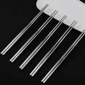 Chopsticks 5Pairs 304 Stainless Steel Six-Ring Natural Color Anti-Scalding Non-Slip El Restaurant Laser Household