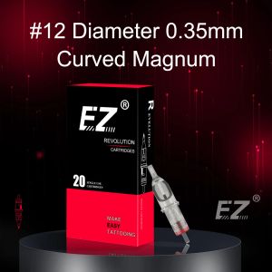 Nålar EZ Revolution Cartridge Tattoo Needles Curved /Round Magnum #12 0,35 mm lång avsmalning 5,5 mm för patronmaskiner och grepp 20 st