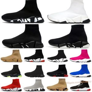 Top Designer Sock Sapatos Homens Mulheres Graffiti Branco Preto Vermelho Bege Rosa Clear Sole Lace-up Neon Luxo Meias Speed ​​Runner Trainers Plataforma Plana Sapatilhas Sapatos Casuais