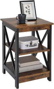 Oxford End Table with Shelves, Farmhouse Square End Table with Floor Shelf, Barnwood/Black
