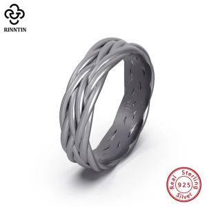 Ringar rinntin 925 sterling silver 12mm keltiska knutband ringar för män mode enkel evighet ring oxiderade silver smycken nmr03