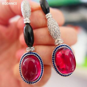 KQDANCE LUXURY Large Black Resin CZ Diamond Oval Egg Cut Ruby Red Pearl Long Drop earrings 925 Silver Needle Jewelry Woman 240220