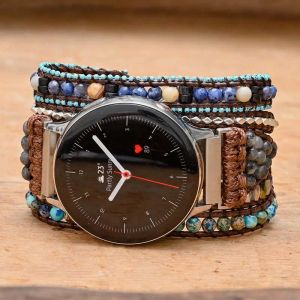 Bransoletki Unikalny kamień naturalny Samsung Watch Band Boho Wax Rope Cesarz Kamień 5 Warstwy Samsung Watch Pasek Bransoletka hurtowa