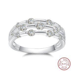 Anéis Szjinao Tendência Banda de Casamento Moissanite Anel com Certificado Genuíno Prata 925 Enagement Jewel Presente para Mulheres Pedras Positivas