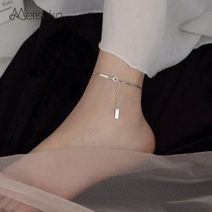 Anklets Metiseko 925 Silver Snake Chain Anklet Real Silver Not Allergic Ankle Bracelet on the Leg for Women Summer Beach Holiday Party