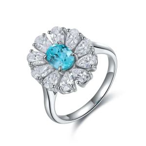 Anéis Pirmiana Venda quente 1.32ct Lab Grown Paraiba Sapphire Ring S925 Silver Engagement Women