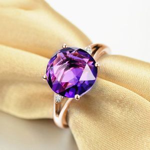 Ringar Elegant Purple Crystal Amethyst Gemstones Diamonds Rings for Women 18k Rose Gold Color Jewelry Bijoux Bague Fashion Party Gifts