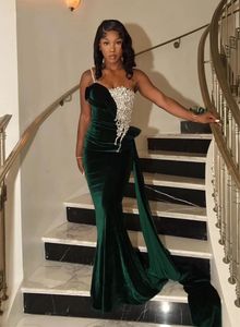 Prom Gown Party Evening Dresses Formal Sleeveless NONE Train Crystal Applique Custom Zipper Lace Up Plus Size New Mermaid Sweetheart Velvet Dark Green