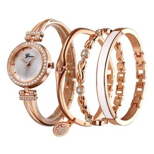 Lüks 4 adet satmak Womens Set Diamond Fashion Quartz Watches Ladies Wristwatches Bracelets2951