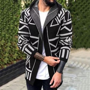 Erkek Triko Haldigan Geometrik Baskı Kapşonlu Sweater Sonbahar Moda Günlük Yüksek Kaliteli Yün Örgü Uzun Kollu Sweater 240219