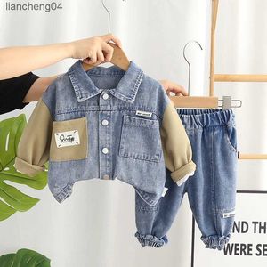 Kleidungssets für 0–6 Jahre alte Jungen, Herbst-Kinderset, neues modisches farbiges Denim-Langarm-Zweiteiler-Set, hübsches Jungen-Säuglingsset