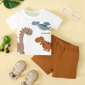 Clothing Sets 0-3 Years Infant Baby Boy 2PCS Set Cartoon Dinosaur White Short Sleeve Top+Brown Shorts Cute Sport Style Handsome Fashion Outfit