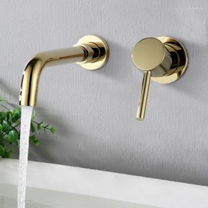 Bathroom Sink Faucets Luxury Gold Brass Wall Mounted Basin Faucet Single Handle Mixer Tap Cold Rotation Spout