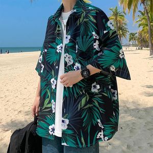 Mäns avslappnade skjortor hawaiian blommor skjorta graffiti tryckt kort ärm trendig amerikansk kubansk krage strandpar par kläder