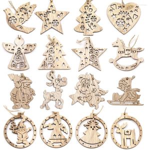 Christmas Decorations 6PCS Wooden Pendant Vintage Canton Deer/Santa Claus/Snowman Hanging Ornaments For Tree Decoration Kids Craft