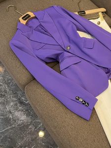Spring Purple Solid Color Blazers Long Sleeve Notched-Lapel Buttons Single-Breasted Outwear Coats O3N022251