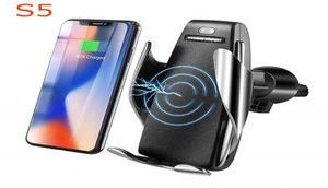 S5 Wireless Car Charger 10W Automatisk klämma fast laddningstelefon 360 graders rotation i bilen för iPhone Huawei Samsung Smart Phon9386898