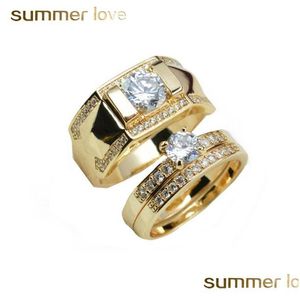Anéis de cluster banhado a ouro casal anel conjunto para mulheres homens estilo punk cristal empilhável jóias acessórios entrega gota jewe dhgarden dhf3o