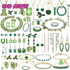 Sets 2024 Hochwertige Österreich Green Crystal Series Frauen einzigartige Charme Halskette Ohrringe Armband Ring Schmuck Set kostenloser Versand