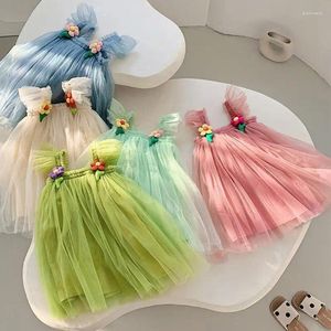 Flicka klänningar sommar prinsessa flickor tyll super fairy rainbow blomma party tutu klänning barn mesh puffy födelsedag vestidos kläder