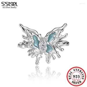 Anelli a grappolo S'STEEL 925 argento coreano zircone farfalla aperta smalto dito ridimensionabile donna marchio di lusso accessori da sposa gioielli