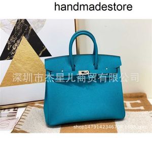 BK Designer Tote Bag Hand sömd Portable Women's BK25BK30epsom Leather Togo 7f Peacock Blue
