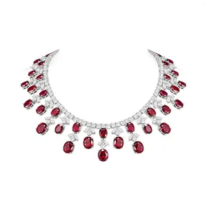 Chains ZOCA Luxury Lab Ruby Necklace 925 Sterling Silver Full Diamond Women Delicate Statement Jewelry Trendy Engagement Gift