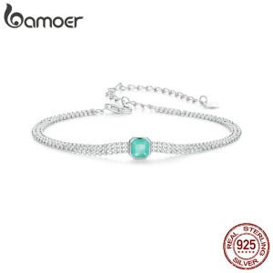 Armreifen Bamoer 925 Sterling Turquoise Zirkon Armband Mehrschichtperlen Kettenglied für Frauen Original Design Delicate Fine Jewelry Geschenk