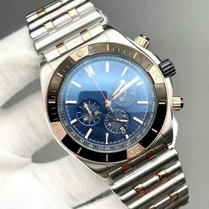 U1 최고 등급 AAA 브렛 링 44mm 슈퍼 크로노마트 블루 다이얼 시계 쿼츠 크로노 그랩 g 날짜 남성 감시 스테인레스 스틸 스트랩 남성 손목 시계 J741