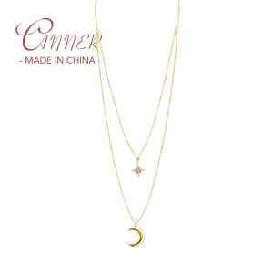 Ожерелья CANNER Изысканные ожерелья с подвесками из стерлингового серебра 925 пробы Ins Wind Двухслойное восьмиугольное ожерелье с луной и ключицей