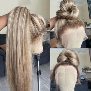 Brezilya ombre kül sarışın dantel frontal peruk dantel peruk siyah kız için düz simülasyon insan saç peruk ön hazırlıklı hd şeffaf dantel dantel ön peruk