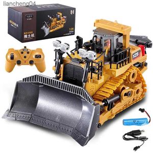 Carro elétrico / RC 1 24 2.4G Controle Remoto Crawler Heavy Bulldozer Caminhão basculante 9 canais Crianças RC Veículo de engenharia Brinquedo infantil para meninos presente