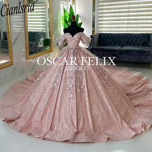 Rose Gold Off The Shoulder Beading Sequined Ball Gown Quinceanera Dresses 3D Flowers Appliques Lace Corset Vestidos De 15 Anos