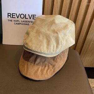 ボールキャップ2024キャメルコーデュロイマンアイビーキャップ秋の冬イギリススタイルsboy beret hatレトロイングランドの帽子の男性はお父さんのために画家をピークにしました