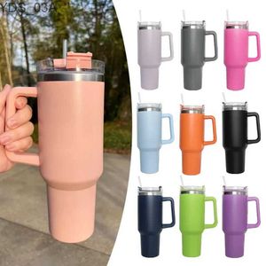 Vattenflaskor 40oz muggtumare med handtag isolerad tumlare med lock Straw rostfritt stål kaffetumbler termos cup för rese termisk mugg yq240221