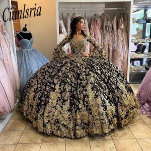 Czarne sukienki Quinceanera Koronkowe aplikacje Dziewczyny 15 lat suknia urodzinowa meksykańska suknia balowa 2023 vestidos de xv anos