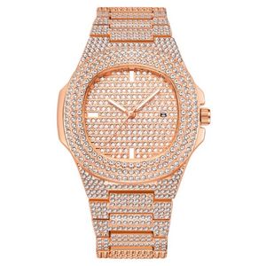 WLISTH Marca Data Quartz Mens Womens Relógios Luz Luxo Completo Cristal Diamante Relógio Luminoso 42MM Dial Dial Bling Unisex Wris278y