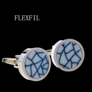 Cufflinks Flexfil Blue and White Porcelain Shird Cufflinks for Men's Brand Cuff Bottons Cuff Links Gemelos Weddingabotoaduras Jewelr