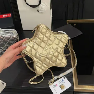 24C Shiny Star Bags Women Designer Shoulder Bag 22x20cm Gold Letters Hardware Embroidery Decoration Matelasse Chain Zipper Purse Stylish Luxury Cross Body Handbag