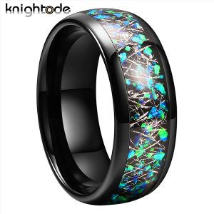 Bands 8mm Wedding Band Tungsten Carbide Rings For Men Women Nice Trendy Jewelry Opal And Meteorite Inlay Dome Polished Comfort Fit