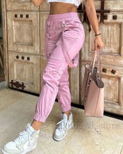 Spodnie damskie Capris Casual Womens Y2K Ubrania Kieszonkowe Projekt Suspants Eleganckie wysokie talia Slim Long Spodni Streetwear Panie Penies Pants T240221