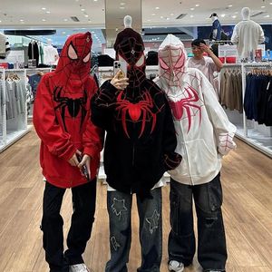 Kadın Hoodies Vintage Nakış Örümcek Hoodie Kadın Erkekler Günlük Tam Zip Up Kaput Gömlek Harajuku Sokak Giyim Büyük Boy