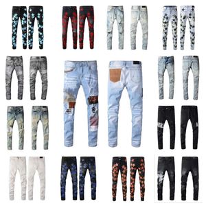 Mens atacado de alta qualidade jeans moda tecnologia luxo denim calça angustiado rasgado preto azul jean fino ajuste crack buraco roupas