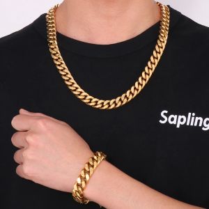 Pulseiras frete grátis itens de aço inoxidável curb corrente pulseira colar para homens pulseiras de pulso na mão pescoço jóias acessório