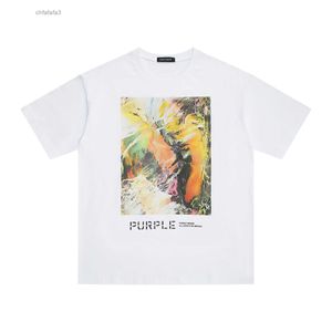 Primavera/verão moda roxa marca abstrata impressão hip hop masculino e feminino solto casual manga curta camiseta nvl1