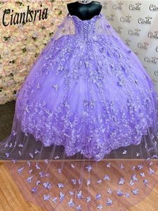 Lilac Sweet 16 Quinceanera Dress 2024 Off Shoulder Appliques Sequins Flowers Princess Party Gown Vestidos De 15 Anos